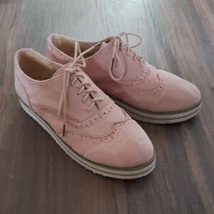 Pink Suede Lace-Up Oxfords